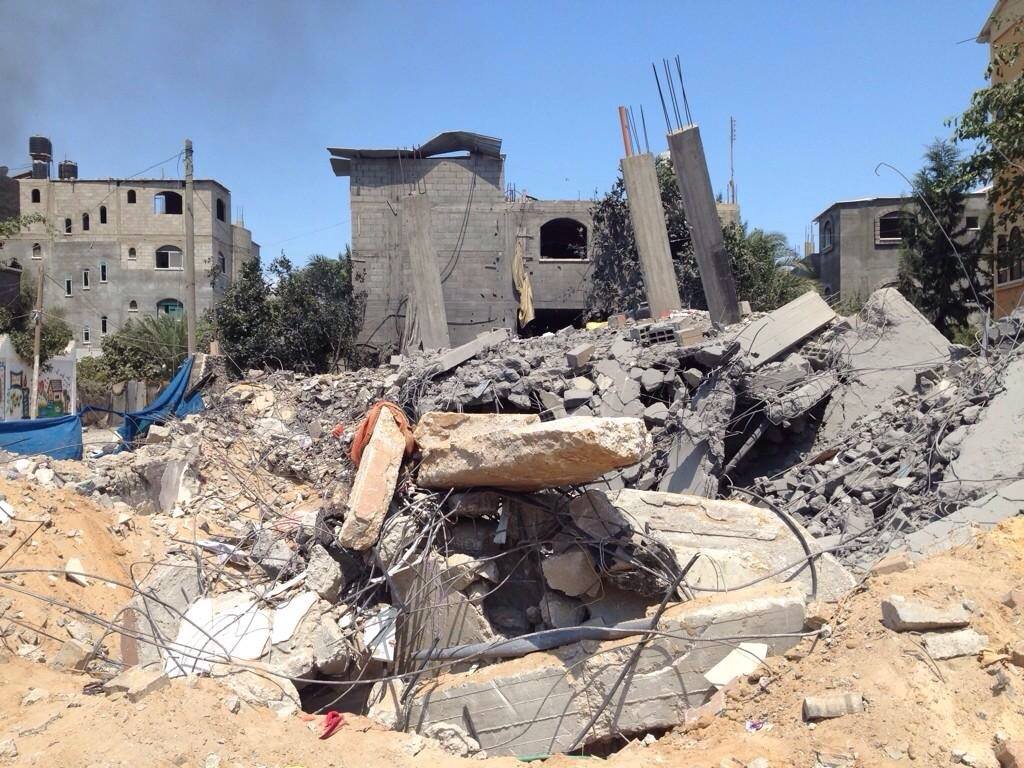 House of mayor of Bureij Camp in central Gaza bombed last night, killing him, nephew (10) & father (70). Photo by Sharif Kouddous